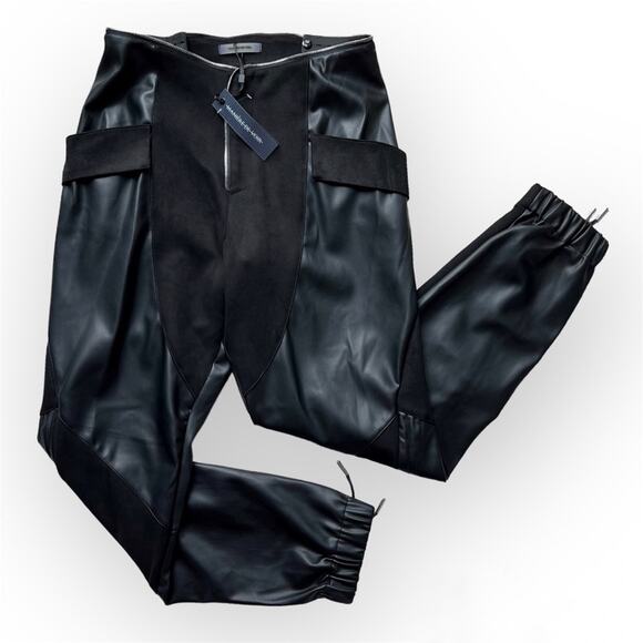 Maniere De Voir Pants - Maniere De Voir Black Flaux Leather High Rise Joggers Women’s Size US 10